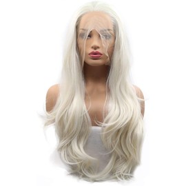 White Blonde Synthetic Lace Front Wigs for Women Long Wavy Realistic Natural Hairline Platinum Blonde Curly Synthetic Lace Front Wig Glueless Heat Resistant Fiber Hair