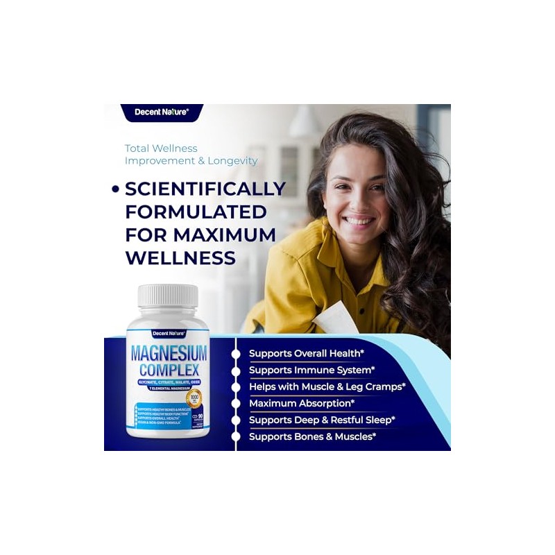 Decent Nature Complejo Magnesio Elemental Suplemento 1000mg Glicinato Citrato Malato