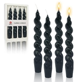 7.5 Inches Spiral Taper Candles Colorful Twisted Candle Dripless Long Candles, Handmade Candlesticks for Wedding Dinner Decor, Set of 4(Black)