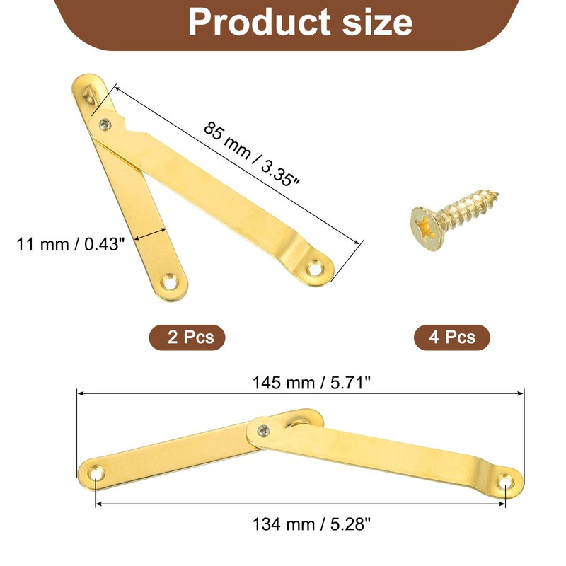 sourcing map 2Pcs 5.71"x0.43" Folding Support Lid Hinges, Left Side