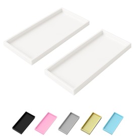 Mriluvy Vanity and Bathroom Tray, 11.8" ABS Countertop Organizer,Waterproof Vanity Tray for Toilet Tank,Perfume,Soap,Keys,Bathroom Accessories,Kitchen and Bath Trays,Non Slip Small Trays,White,2 Pack