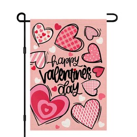 Happy Valentines Day Garden Flags 12x18 Double Sided Burlap, Love Heart Anniversary Welcome Sign Small Flag Yard Outdoor Decorations DF652