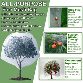 Garden Pest Barrier Netting, 4Pack Reusable Plant Covers with Drawstring, Insect Barrier for Blueberry Bushes, Vegetables, Shrubs Protect Against Birds, Cicadas, Insects, Lightweight Protection Net