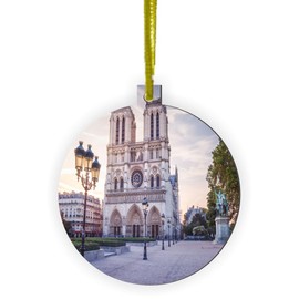 Island Gifting - Image of The Notre Dame Cathedral a Beautiful Landmark in Paris France - Christmas Ornament top Flat - Rearview Car Mirror Hanging Accessory