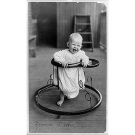 HistoricalFindings Photo: Learning to Walk,Baby in Walker,Smiling,Happy,c1905,Infant