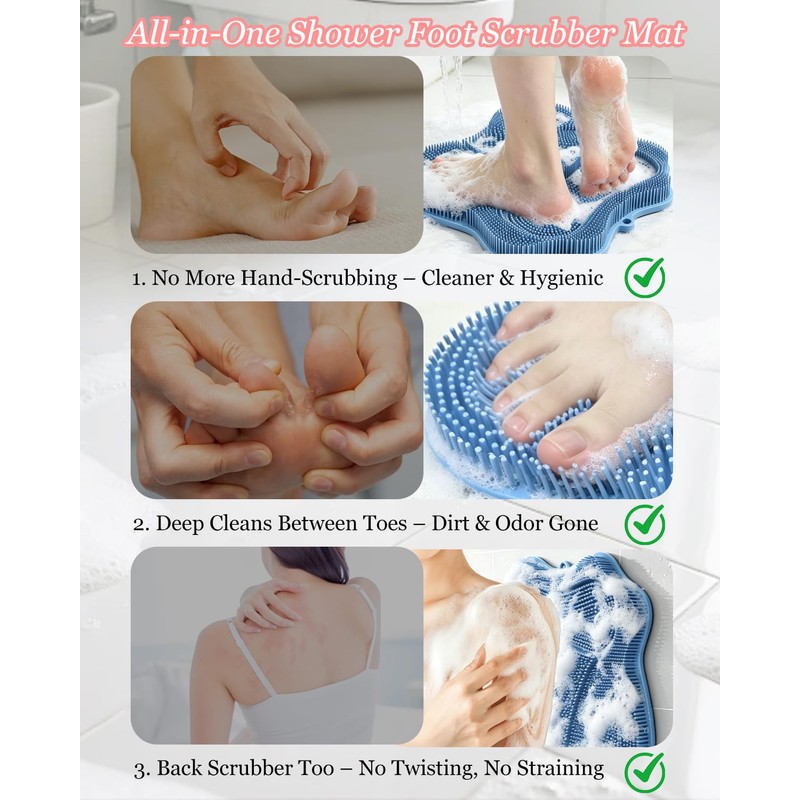 Shower Foot Scrubber Mat with Strong Suction Cups – 3D