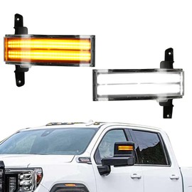 ROCCS Flashing Turn Signal Lights White DRL LED Side Tow Mirror Marker Light competible with Chevy Silverado GMC Sierra 2014–2019 OEM ONLY, Clear Lens