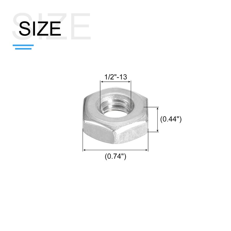 METALLIXITY Hex Nuts (1/2"-13) 6Pcs, 304 Stainless Steel Coarse Thread