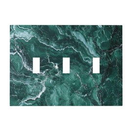 Nijuodnijir Decorative Switch Plates Green Marble White Lines 3 Gang Wall Plate Triple Toggle Light Switch Cover Faceplate Electrical Wall Panels For Bathroom Kitchen Decor