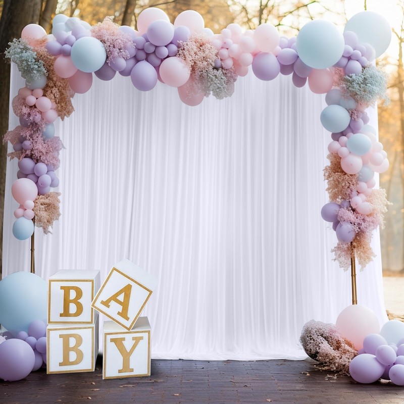 10ft×9ft Wrinkle Free White Backdrop Curtains for Parties, Thick Polyester