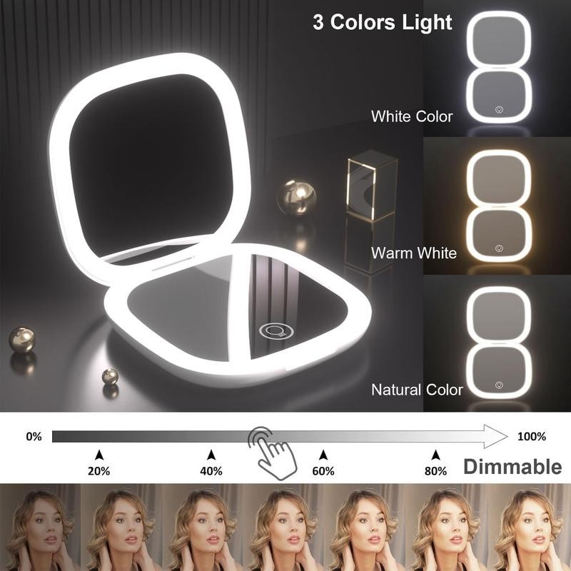 LED Compact Makeup Mirror, 4 Inches 1X/10X Magnification Travel Mirror