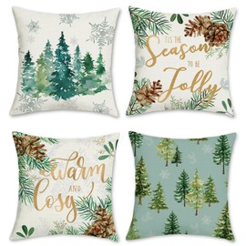 Bonhause Winter Pine Tree Cushion Covers 45 x 45 cm Double Sided Decorative Throw Pillow Covers Pillowcases for Sofa Bed Home Winter Holiday Decor Set of 4