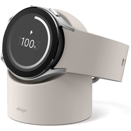 elago Charging Station Compatible with Galaxy Watch 4 / Classic / 3 / Active / 2.1 Charger, Bedside Mode, Cable Management [Cable Not Included] (Taupe)