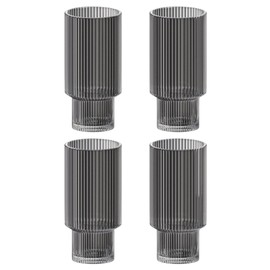 American Atelier Vintage Art Deco Fluted Drinking Glasses | Set of 4 | 11 oz | Modern Kitchen Glassware Set | Unique Cups for Weddings, Cocktails or Bar | Ribbed Glass Cup for Water (Smoke Grey)