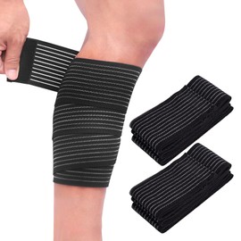 2 PCS Extra Long Elastic Knee Leg Support Bandage, Black Adjustable Leg Compression Thigh Compression Sleeve,Knee Wrap for Legs Plantar Fasciitis Joint Pain Basketball Running Soccer Football
