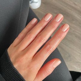Uñas Postizas Cortas Cuadradas Nude, Uñas de Gel Naturales, Uñas Acrílicas Adhesivas con Capa Protectora, Uñas Postizas Reutilizables de Color Sólido,
