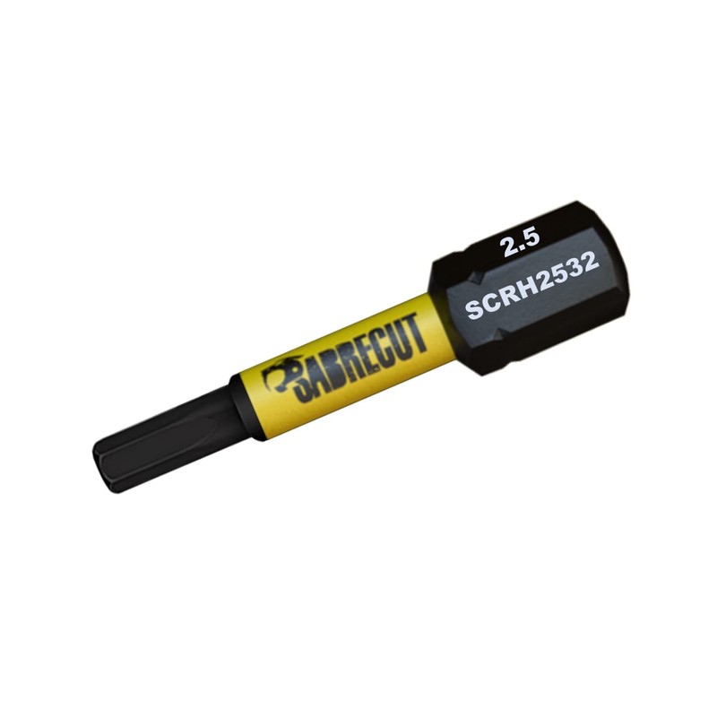 5 x SabreCut SCRH2532_5 32mm H2.5 Hex Magnetic Impact Screwdriver