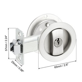 PATIKIL Round Recessed Door Lock with Keys, Pocket Door Lock Invisible Hardware Privacy Sliding Door Lock for Bathroom Bedroom Barn Door for 1-3/8" to 2" Thickness Door, Silver