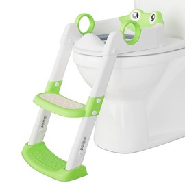 Potty Training Seats, Toddler Toilet Seat with Step Stool Ladder, 2 in 1 Anti-Slip Pad Step Stool, Comfortable for Toddlers - Color: green