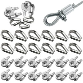 Prmape Pack of 24 Wire Rope Clamps 6 mm, 12 Pieces Rope Clamp M6 with 12 Pieces M6 Thimbles, Wire Rope Clamps 304 Stainless Steel, U-Bolt Bow Shape Steel Cable Rope Connector for Wire Rope Steel Cable