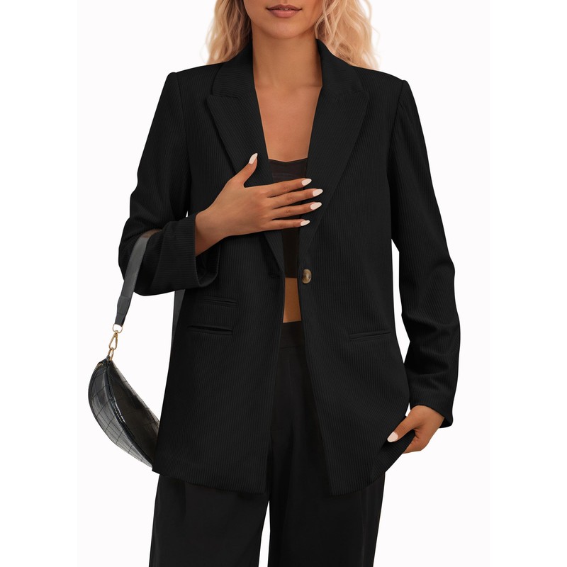 PRETTYGARDEN Women's Winter Corduroy Blazers Jackets Dressy Casual Ribbed Long