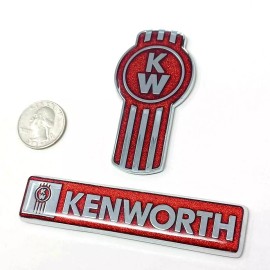 KW kenworth kw emblem metal truck semi chrome set red