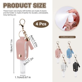 ASTIMESA 4 Pieces Hand Sanitizer Keychain 1 oz/30 ml Refillable Bottle, Hand Sanitizer Holder Keychain, Travel Size Hand Sanitizer Case for Toiletry Lotion Shampoo (Black, White, Pink, Blue)