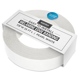 WoodPress® 7/8 inch Pearl White Melamine Edge Banding, Pre-Glued Veneer Tape – 25 ft Roll - Iron-On for Easy DIY Application – Will Cover The Edge of a Standard 8' x 4' MDF Panel