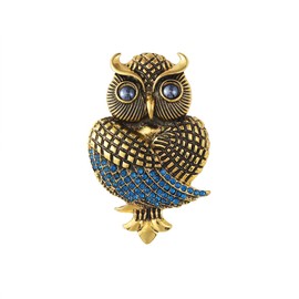 Rhinestone Owl Brooch Pin for Women Cute Big Cartoon Cat Eye Stone Owl Bird Brooch Unique Double Owl Brooch Pin Clothes Bag Hat Dress Jewelry (Blue)