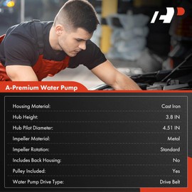 A-Premium Engine Water Pump with Gasket Compatible with Ford B-600 1991, B-700 1991, F-600 1991-1993, F-700 1991-1993, F-800 1991-1993, LN8000 1991, 6.6L 7.8L