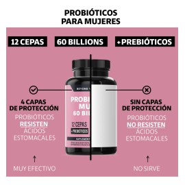 Probióticos Mujer 60 Billion + Prebióticos (prebiotic) + Inulina de Agave 12 Cepas Beyond Vitamins - Probióticos femeninos - Probióticos Vaginales Flora - Candida Cleanse Fibra - 60 Cápsulas