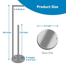 RRM Toilet Paper Holder Stand, Free Standing Toilet Paper Holder with Reserve Storage 3-4 Toilet Paper Rolls, Double Rod 26.4-inch Stainless Steel Toilet Paper Holder (Brushed)