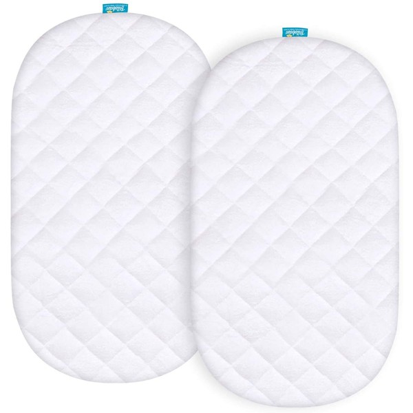 Biloban Waterproof Bassinet Mattress Pad Cover Quilted Compatible with Fisher-Price Soothing Motions Bassinet Only, Viscose Made from Bamboo, Breathable and Easy Care, 2 Pack