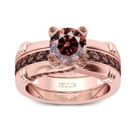 Jeulia Diamond Band Rings for Women cz Sterling Silver Interchangeable Ring Sets Wedding Engagement Anniversary Promise Ring Bridal Sets (Rose Gold & Chocolate, 6)