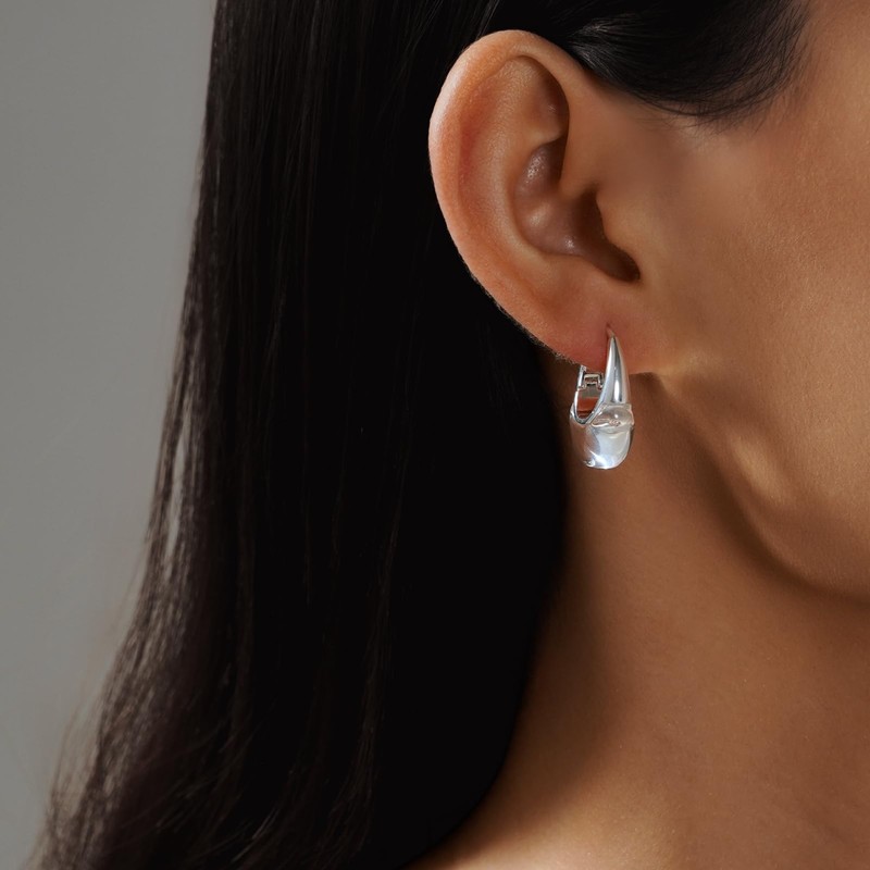GretWal Antique Silver Huggie Hoop Earrings for Women Glitter Clear
