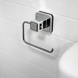 Pushloc Wall Mounted Double Edge Suction Toilet Roll Holder/Dispenser, Chrome, No Drilling, Easy Installation