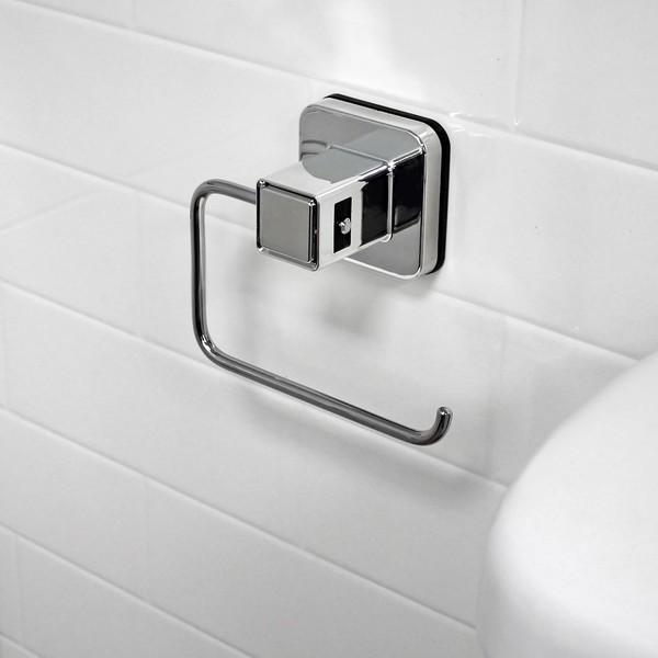 Pushloc Wall Mounted Double Edge Suction Toilet Roll Holder/Dispenser, Chrome,