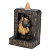 Bastet Egyptian Backflow Incense Holder, Polyresin, Black with Hieroglyphs, Hand-Painted,