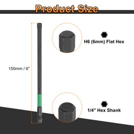HARFINGTON H6 Flat Hex Head Screwdriver Bit 6mm Metric Tip 1/4" Hex Shank 150mm (6") Long Magnetic Hexagonal Screw Drill Bit Wrench Black Phosphate S2 Steel Power Driver Socket