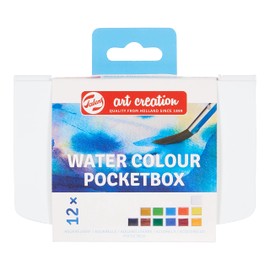 Talens Art Creation Watercolor Paint Pocket Box with 12 Colors, Brush & Sponge | Painting for Adults