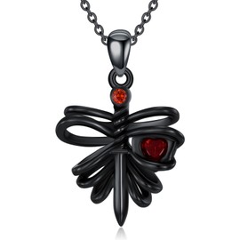 QHQPQ Black Skull Necklace 925 Sterling Silver Heart Sword Pendant Gothic Jewellery Gifts for Women Girl