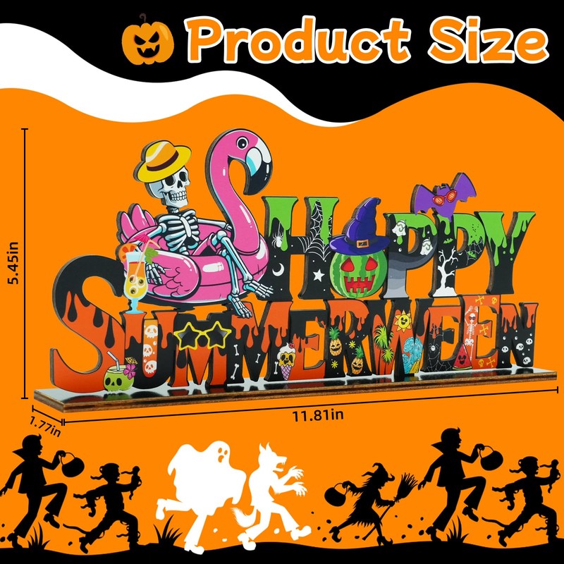 Summerween Party Decorations Happy Summerween Wooden Table Decor 11.8x5.4 Inch
