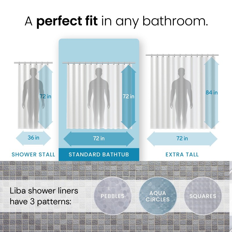 LiBa Waterproof PEVA 8G Shower Curtain, Plastic for Shower Stall,