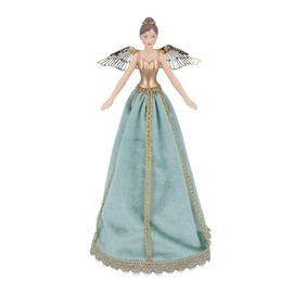 Gisela Graham Green and Gold Fabric & Resin Rococo Tree Top Fairy (28cm)