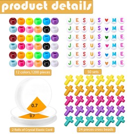 Juthfer 60 Sets Jesus Love Me DIY Bracelet Kit Faith Inspired Craft Religious Bracelet Beads for Spiritual Bible Verse Gifts​ (Jesus Love Me, White Colorful)
