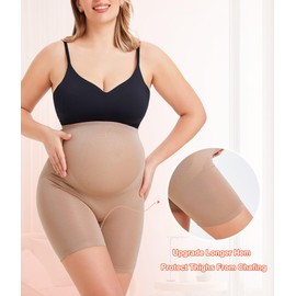 LANCS Seamless Maternity Shapewear High Waist Maternity Shorts Pregnancy Underwear Over Bump Belly Support Beige