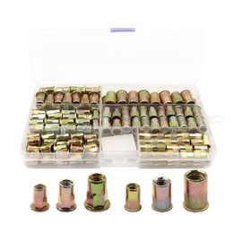 LBY 170pcs Carbon Steel Rivet Nuts,M4/5/6 /8 Thread Insert Nutsert (Small Countersunk Head and Half-Hexagonal) Rivnut Assortment Kit,Carbon Steel Zinc-Plated Yellow