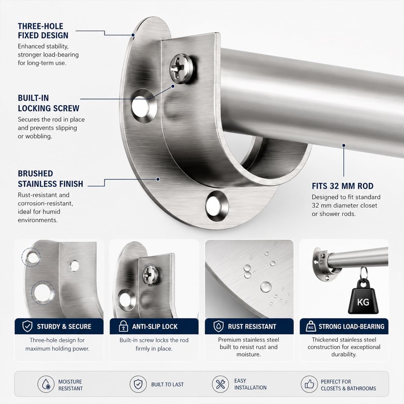 6 Packs Wardrobe Rail Bracket, U Shaped Closet Rod Bracket