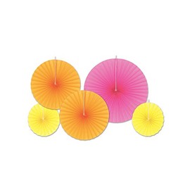 Beistle Colorful Tissue Paper Fans, Pink/Orange/Yellow - 5pcs