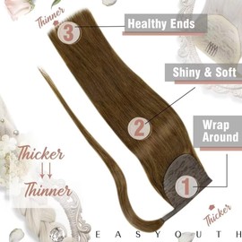 Easyouth Ponytail Extensions Real Hair Remy Clip in Ponytail Hair Extensions Medium Brown Ponytail Human Hair Extensions Brown Hair Ponytail 14 Inch 70g
